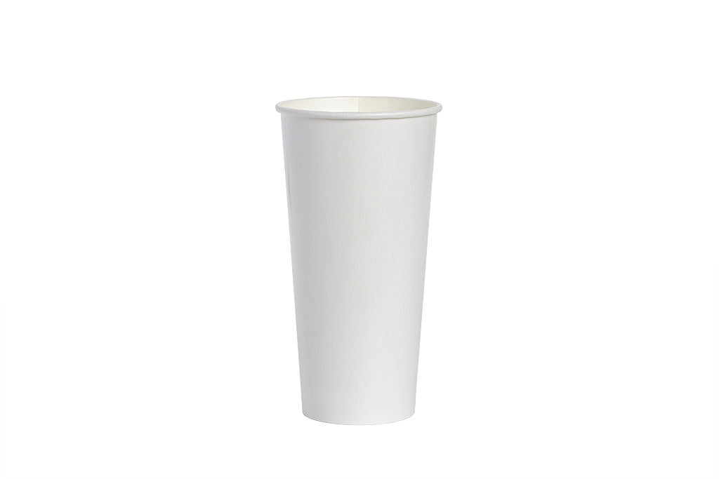 Trinkbecher, Kaltgetränkebecher, mit Eichstrich, aus Pappe, weiß, ⌀90mm, 500ml, 20oz